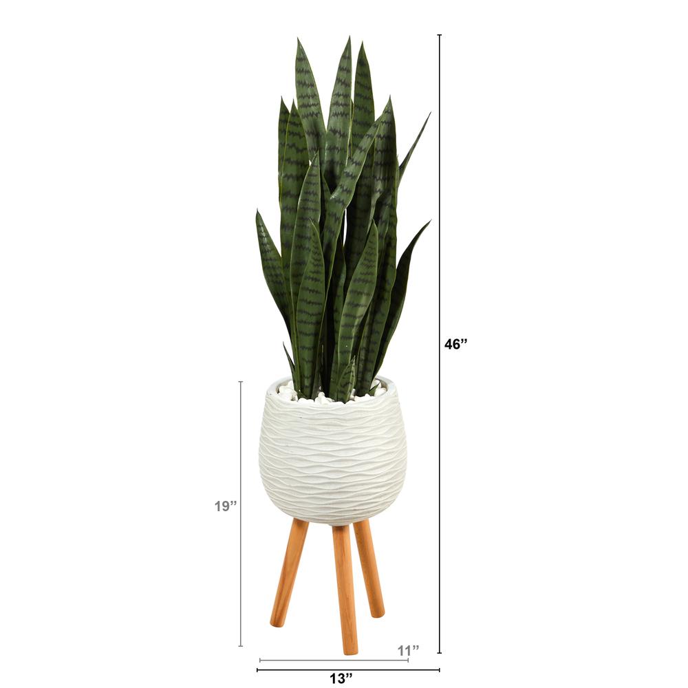 46in. Sansevieria Artificial Plant in White Planter with Stand. Picture 2