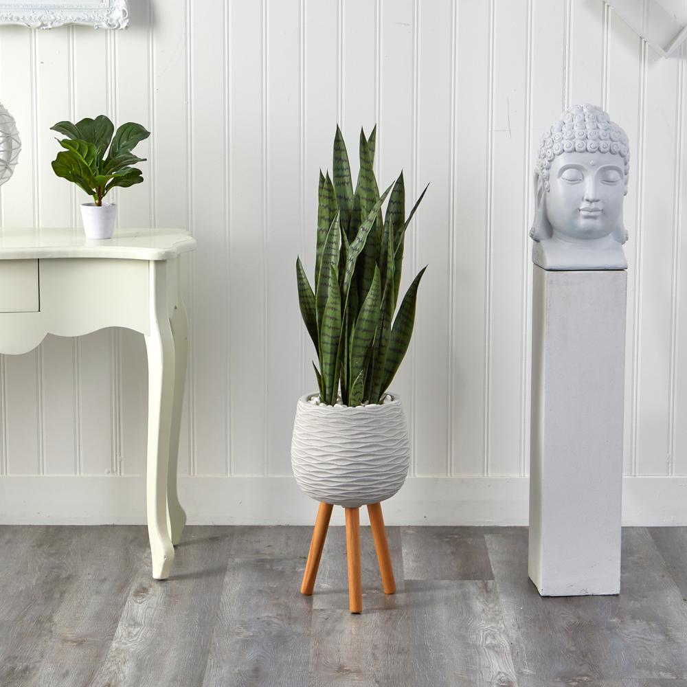 46in. Sansevieria Artificial Plant in White Planter with Stand. Picture 3