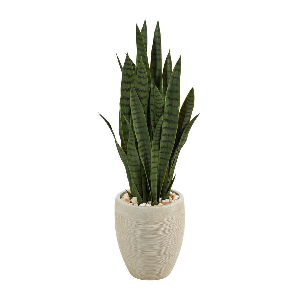 40in. Sansevieria Artificial Plant in Sand Colored Planter. Picture 1