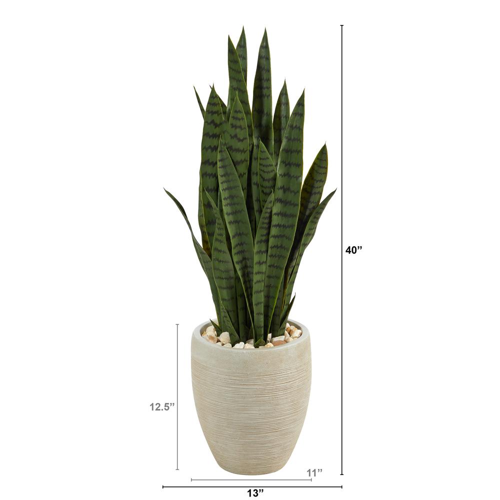 40in. Sansevieria Artificial Plant in Sand Colored Planter. Picture 2