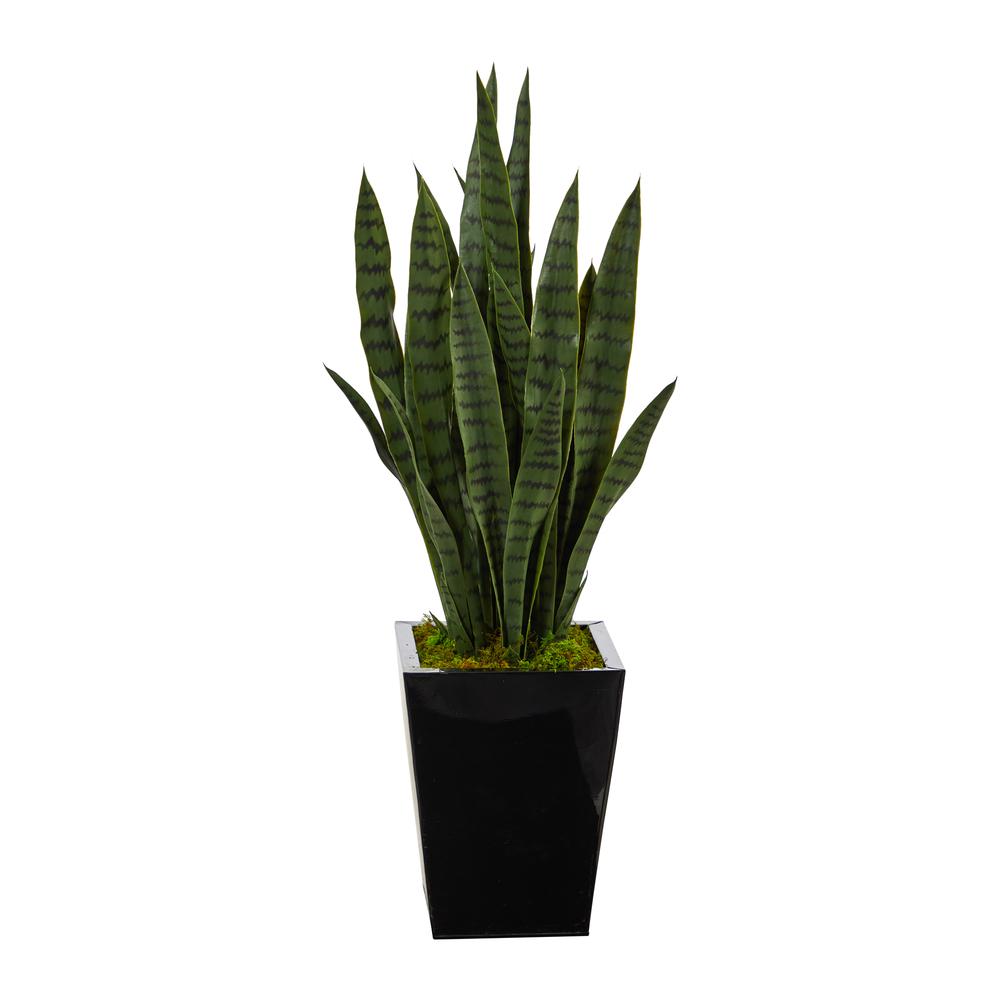40in. Sansevieria Artificial Plant in Black Metal Planter. Picture 1