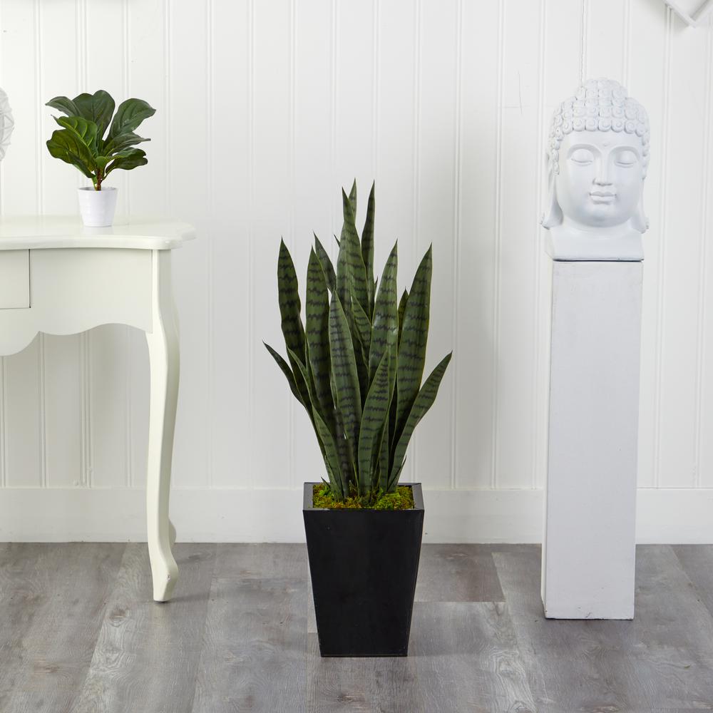 40in. Sansevieria Artificial Plant in Black Metal Planter. Picture 3