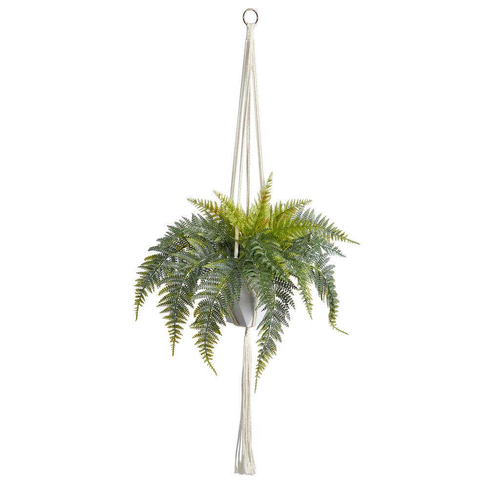 25in. Fern Hanging Artificial Plant in Decorative Basket. Picture 1