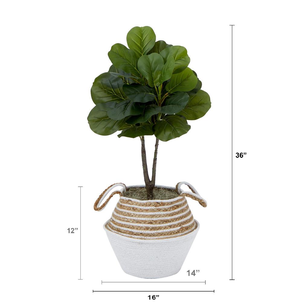 Artificial Fiddle Leaf Fig Tree with Handmade Cotton & Jute Woven Basket DIY Kit. Picture 2