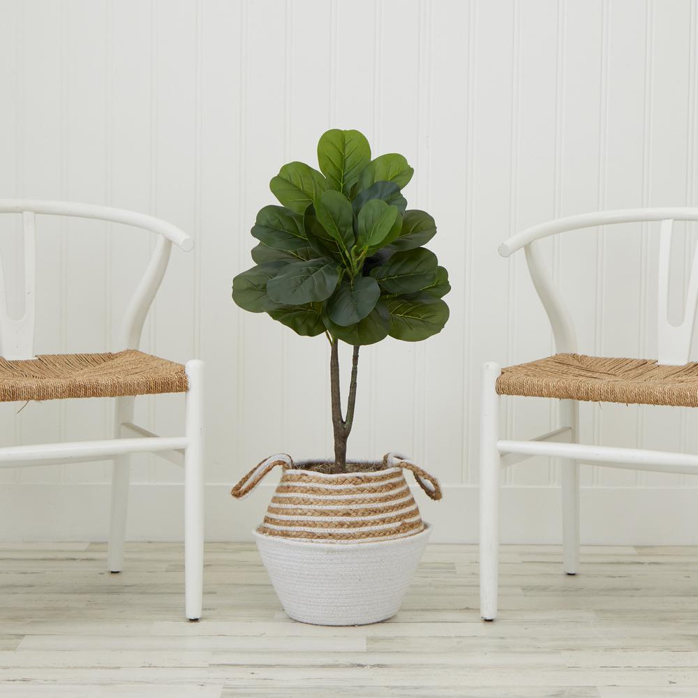 Artificial Fiddle Leaf Fig Tree with Handmade Cotton & Jute Woven Basket DIY Kit. Picture 8