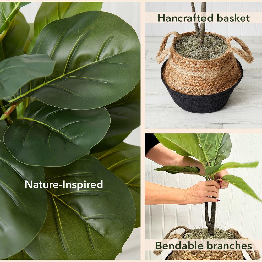 Artificial Fiddle Leaf Fig Tree with Handmade Cotton & Jute Woven Basket DIY Kit. Picture 10