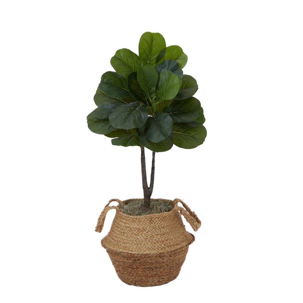 Artificial Fiddle Leaf Fig Tree with Handmade Cotton & Jute Woven Basket DIY Kit. Picture 1