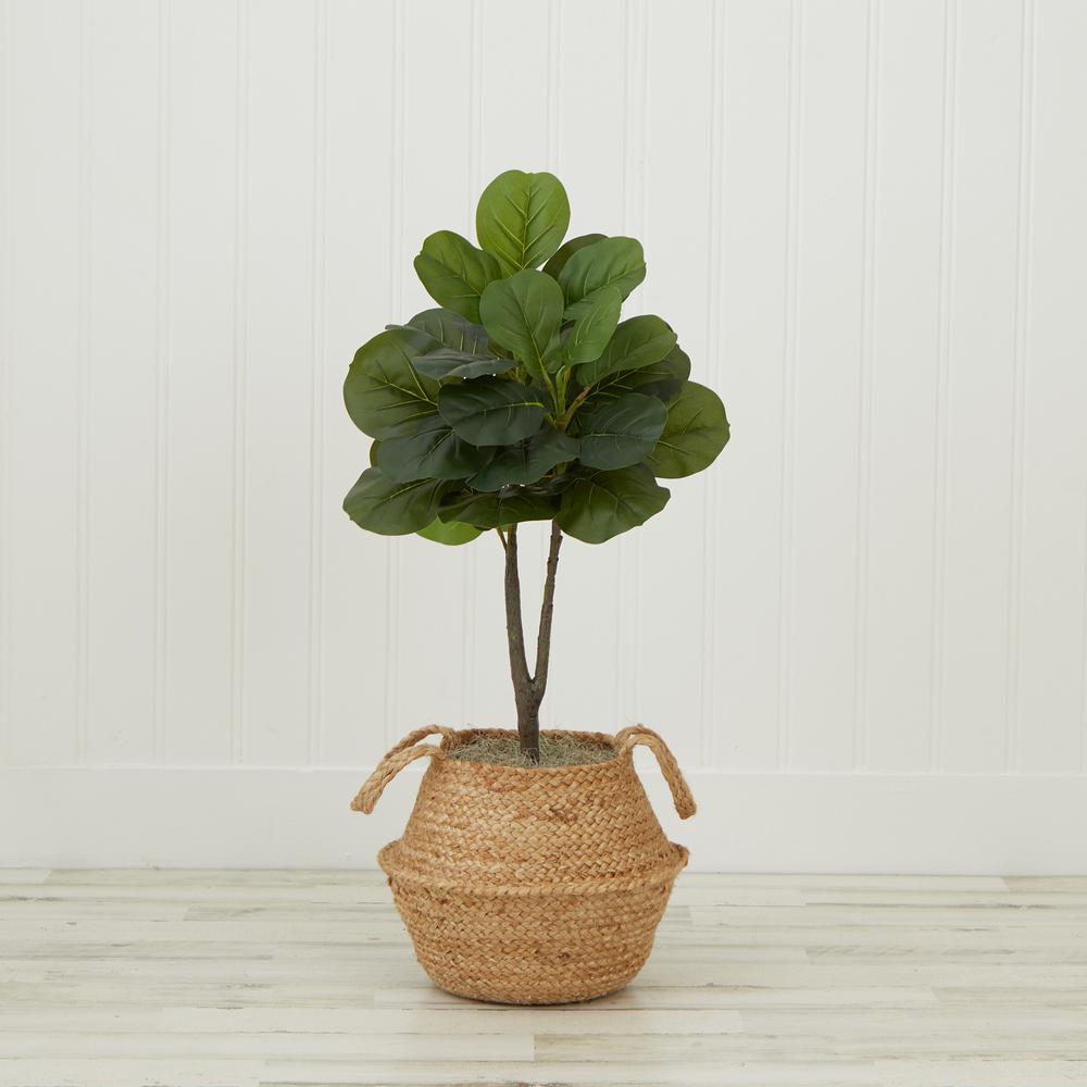 Artificial Fiddle Leaf Fig Tree with Handmade Cotton & Jute Woven Basket DIY Kit. Picture 7