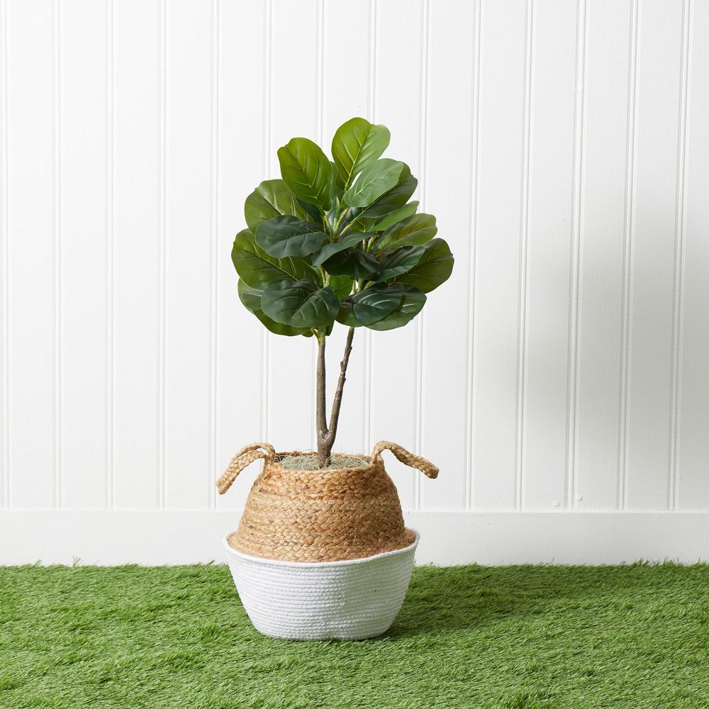 Artificial Fiddle Leaf Fig Tree with Handmade Cotton & Jute Woven Basket DIY Kit. Picture 11