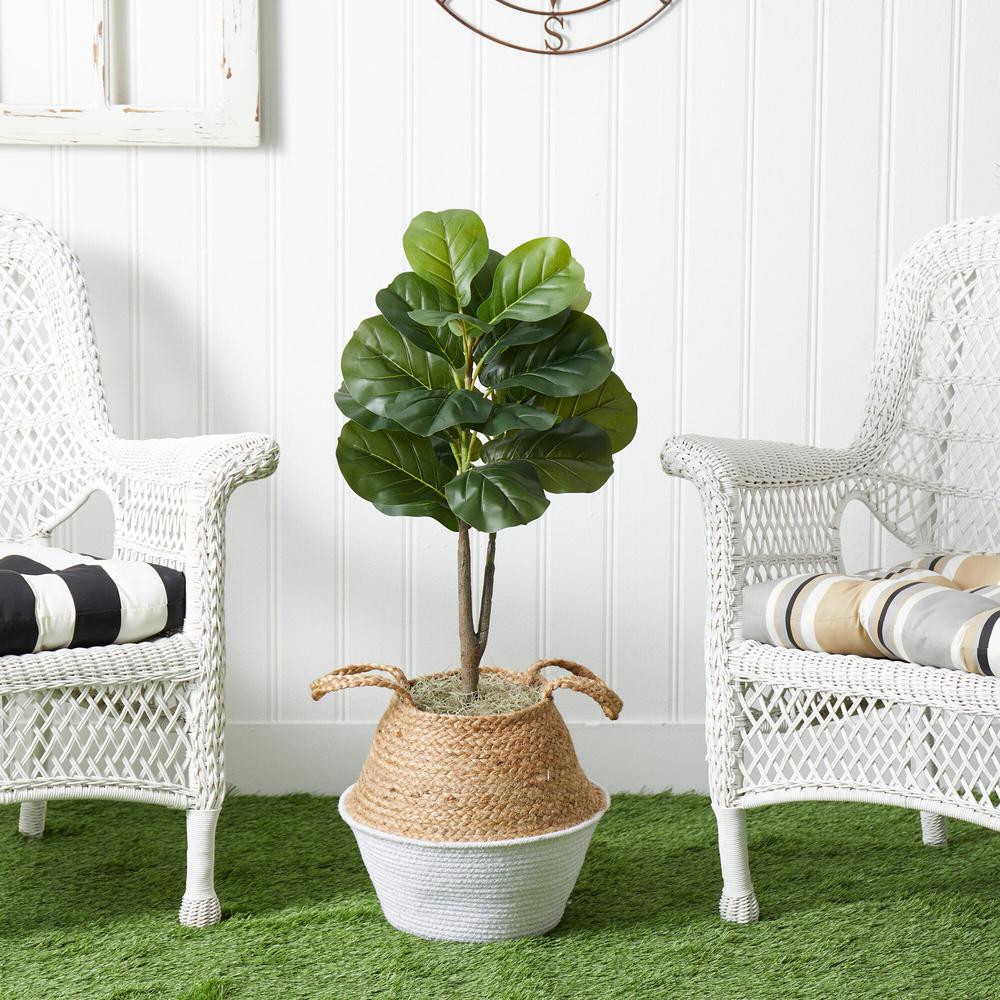 Artificial Fiddle Leaf Fig Tree with Handmade Cotton & Jute Woven Basket DIY Kit. Picture 12