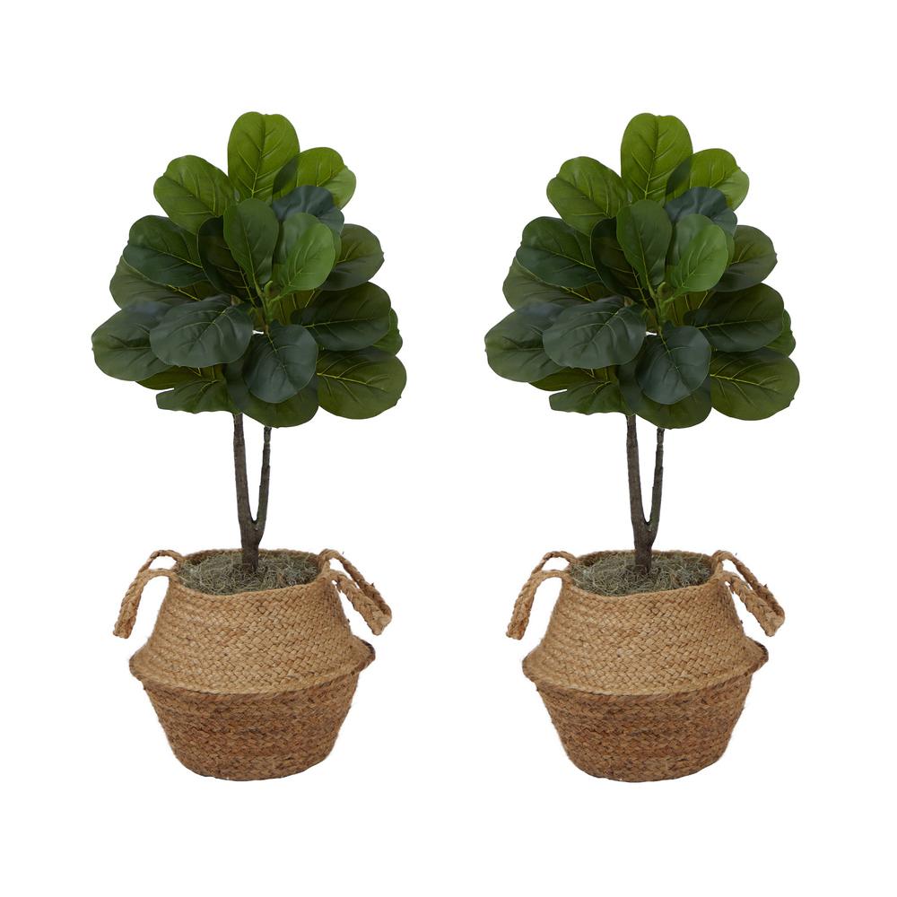 Artificial Fiddle Leaf Fig Tree with Handmade Cotton & Jute Planter - Set of 2. Picture 1