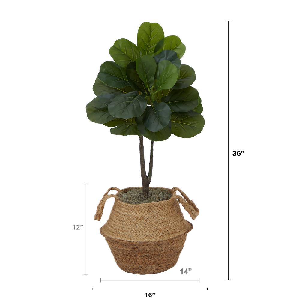Artificial Fiddle Leaf Fig Tree with Handmade Cotton & Jute Planter - Set of 2. Picture 6