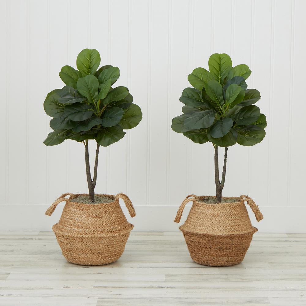 Artificial Fiddle Leaf Fig Tree with Handmade Cotton & Jute Planter - Set of 2. Picture 11