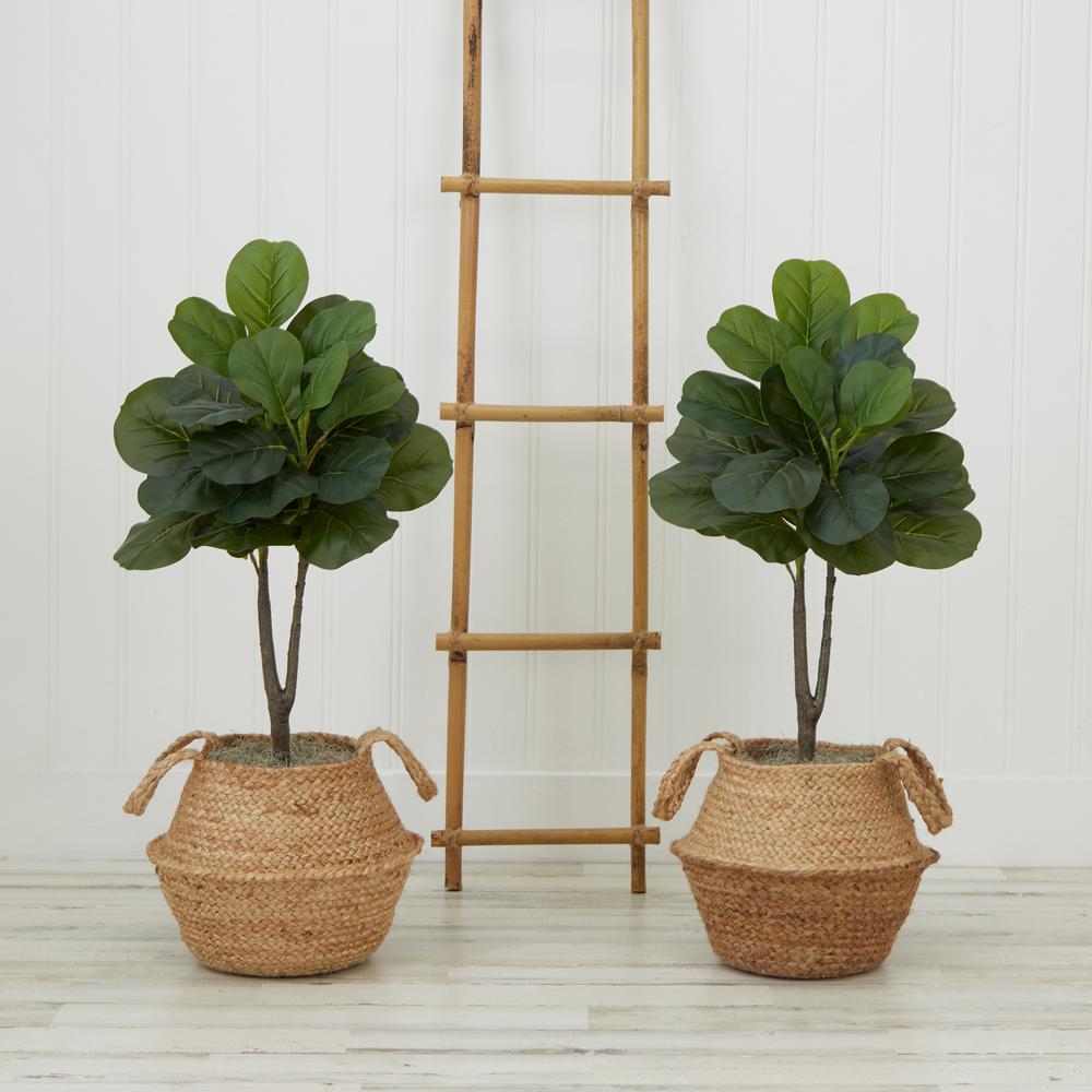 Artificial Fiddle Leaf Fig Tree with Handmade Cotton & Jute Planter - Set of 2. Picture 12