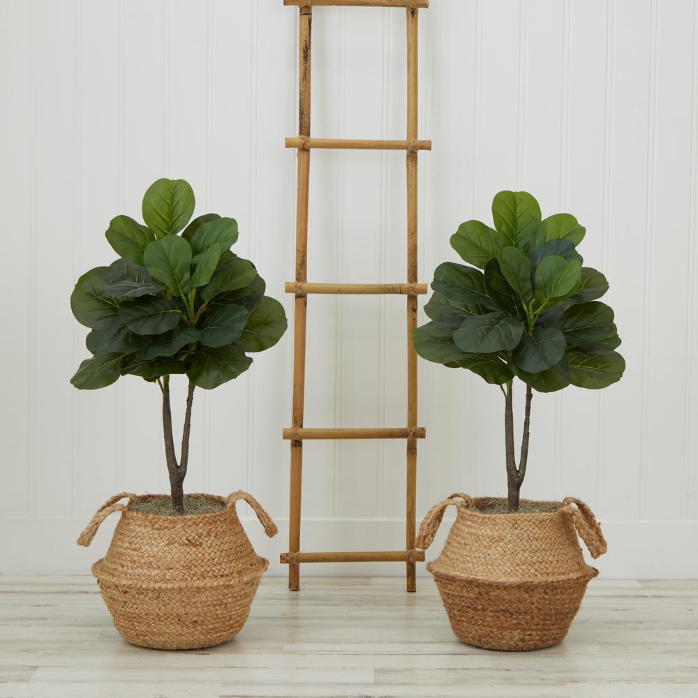 Artificial Fiddle Leaf Fig Tree with Handmade Cotton & Jute Planter - Set of 2. Picture 13
