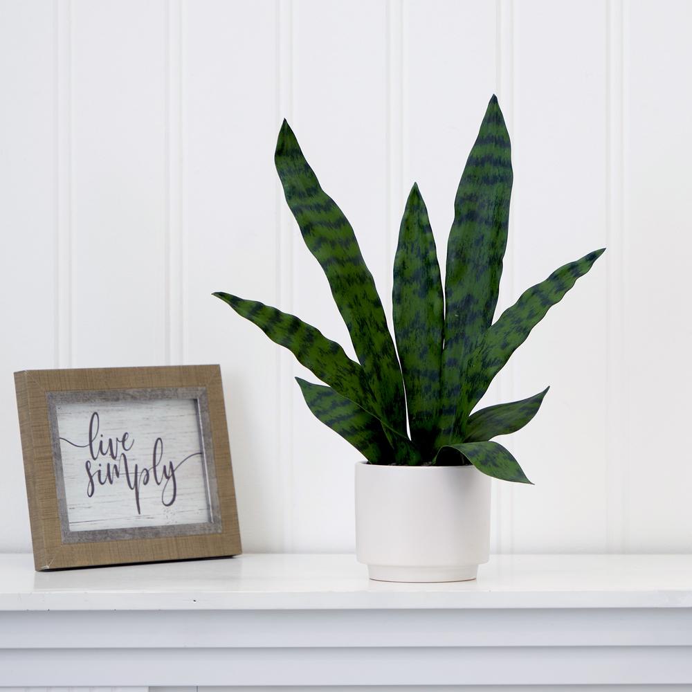 16in. Artificial Sansevieria Snake Plant with Decorative Planter. Picture 3