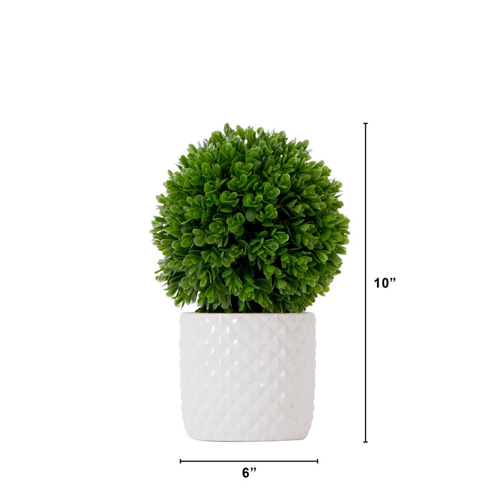 10in. Artificial Boxwood Topiary Plant with Decorative Planter. Picture 2