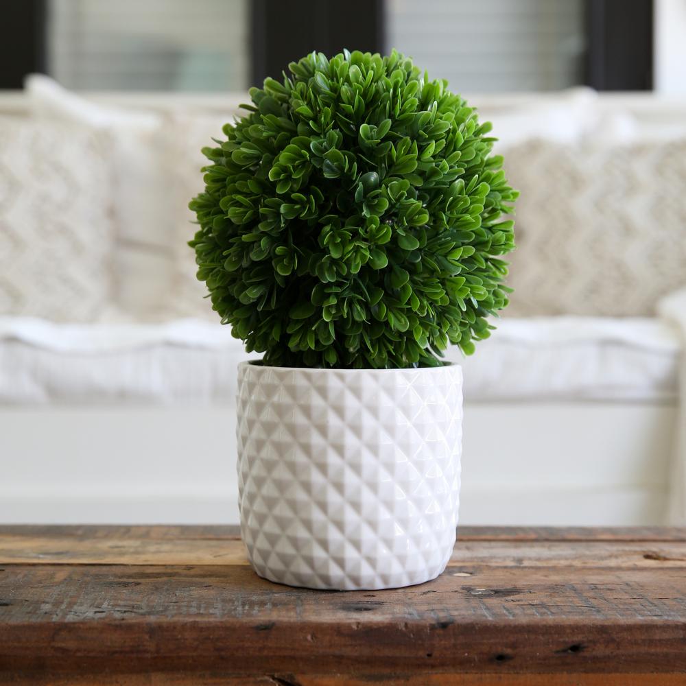 10in. Artificial Boxwood Topiary Plant with Decorative Planter. Picture 5