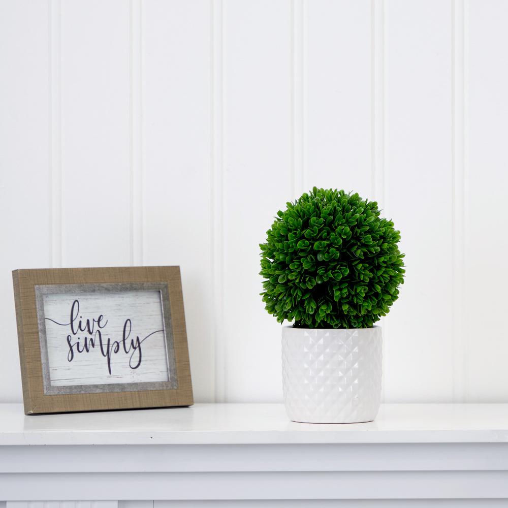10in. Artificial Boxwood Topiary Plant with Decorative Planter. Picture 3
