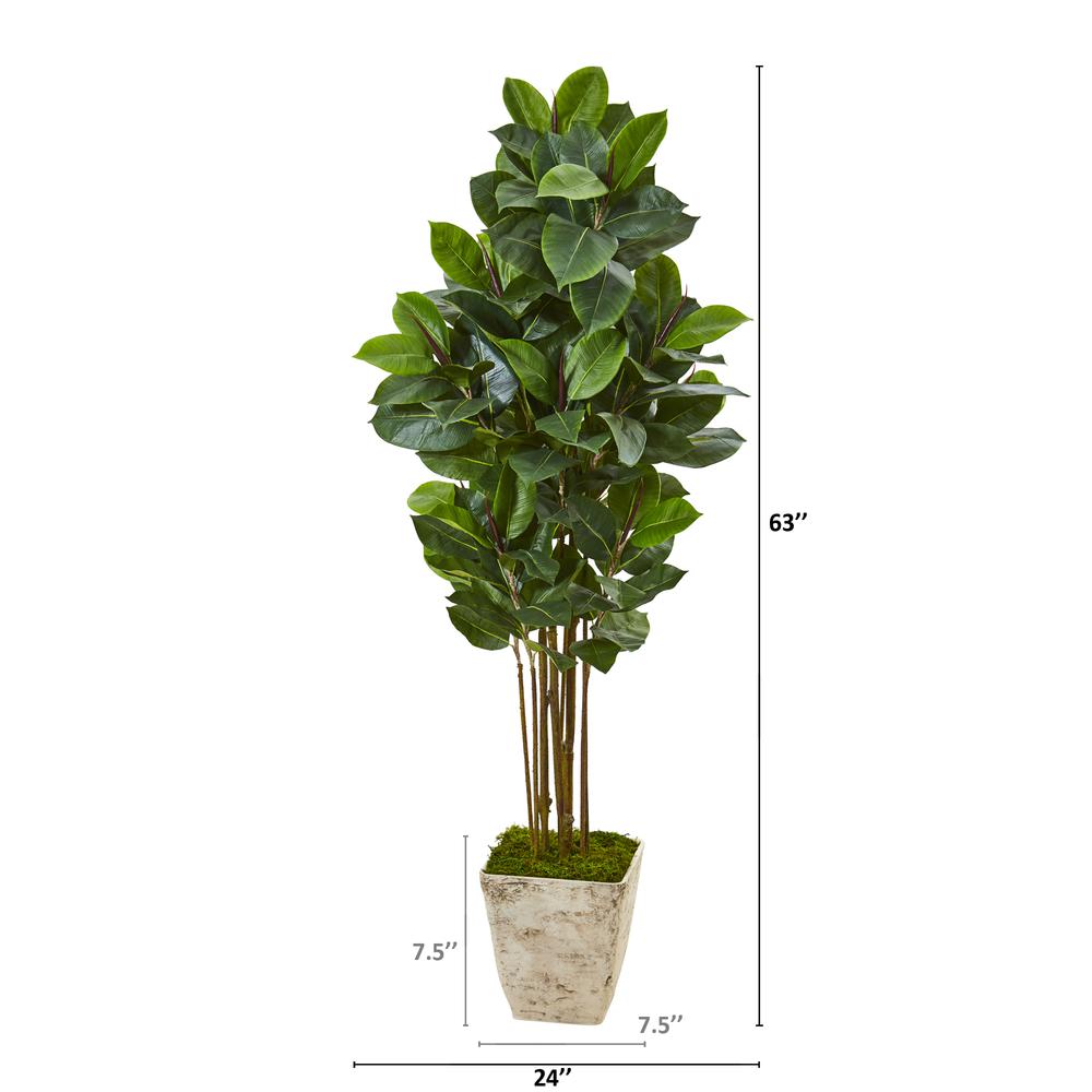 63in. Rubber Leaf Artificial Tree in Country White Planter. Picture 2