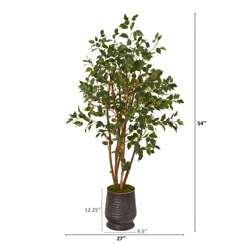 4.5ft. Ficus Artificial Tree in Ribbed Metal Planter. Picture 2