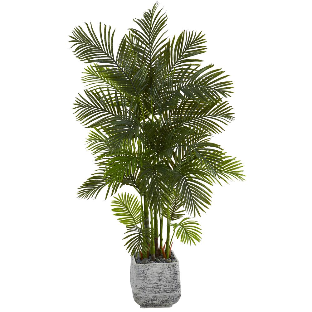 75in. Areca Palm Artificial Tree in White Planter. Picture 1
