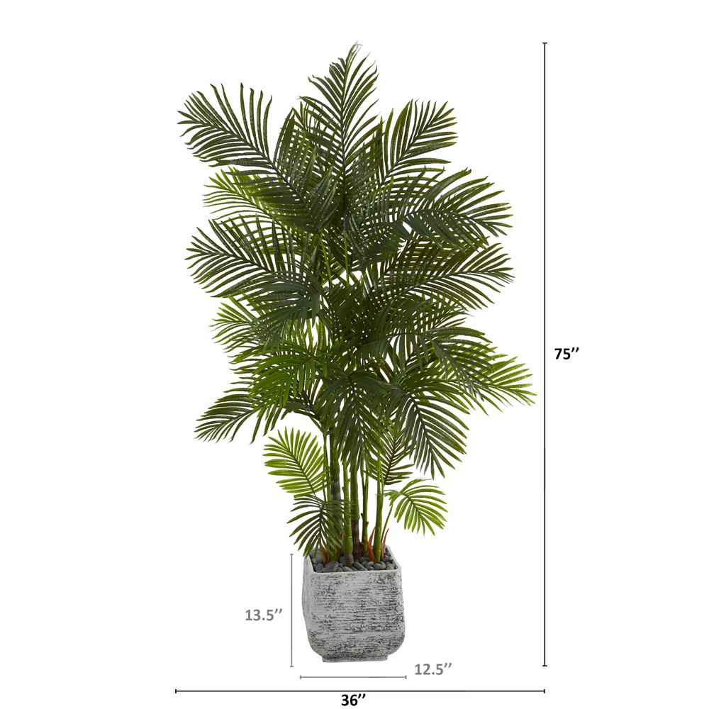75in. Areca Palm Artificial Tree in White Planter. Picture 3