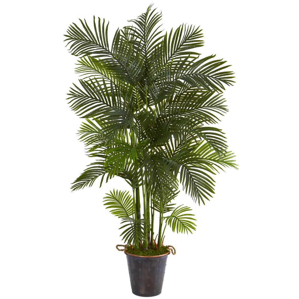 75in. Areca Palm Artificial Tree in Decorative Metal Pail with Rope. Picture 1