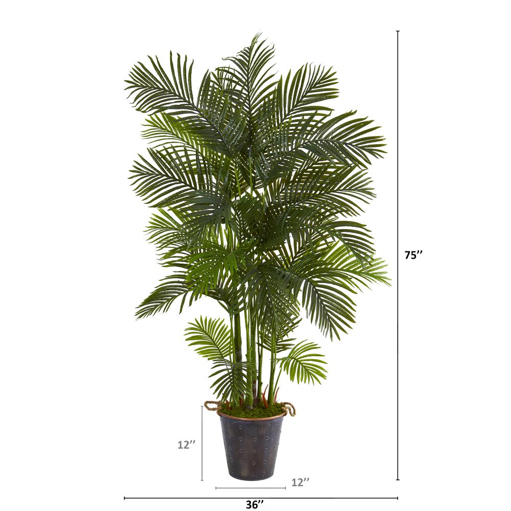 75in. Areca Palm Artificial Tree in Decorative Metal Pail with Rope. Picture 2