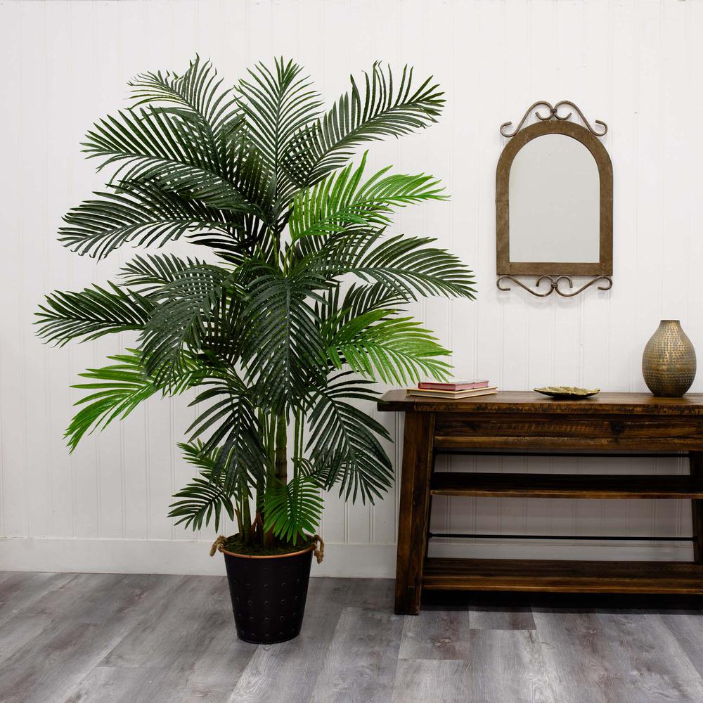 75in. Areca Palm Artificial Tree in Decorative Metal Pail with Rope. Picture 3