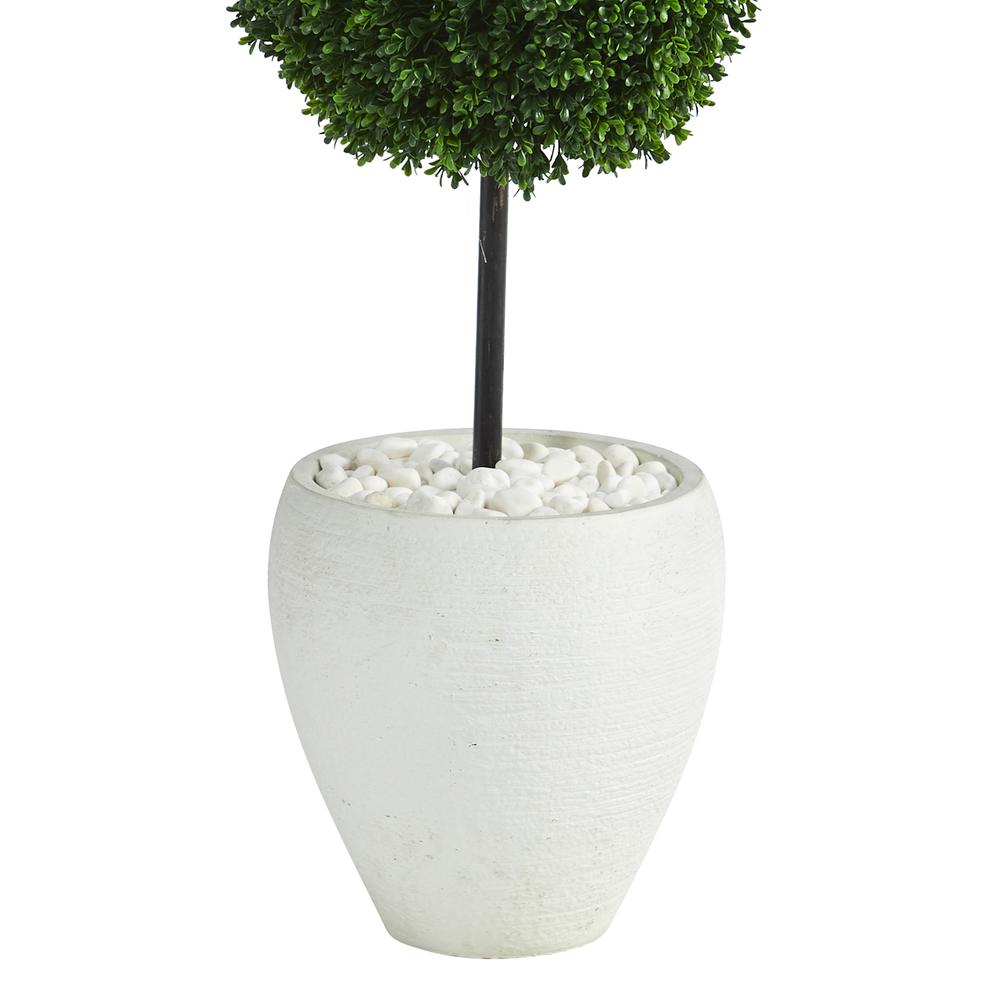 4ft. Boxwood Double Ball Artificial Topiary Tree in White Planter UV Resistant (Indoor/Outdoor). Picture 2