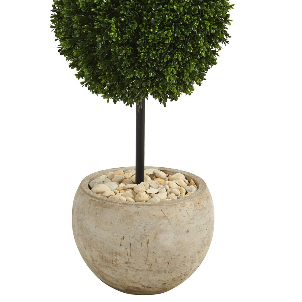 45in. Boxwood Double Ball Artificial Topiary Tree in Sand Colored Planter UV Resistant (Indoor/Outdoor). Picture 4