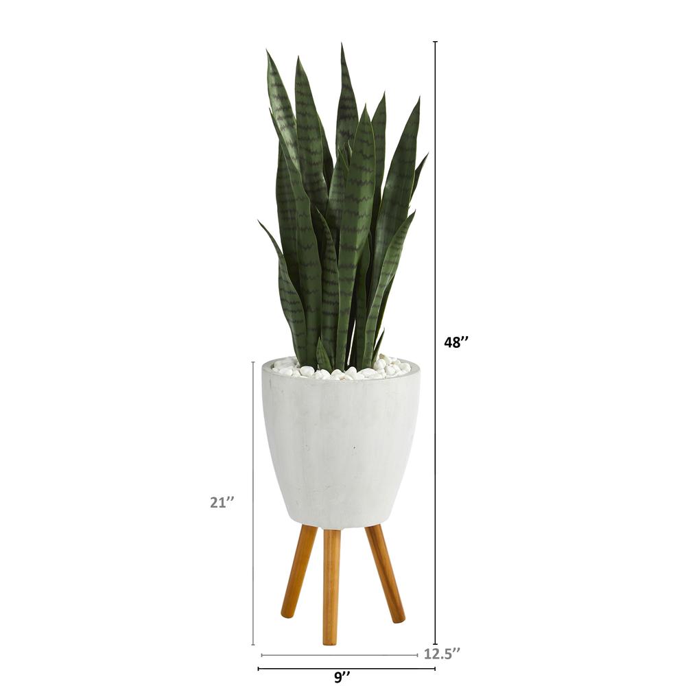 4ft. Sansevieria Artificial Plant in White Planter with Stand. Picture 2