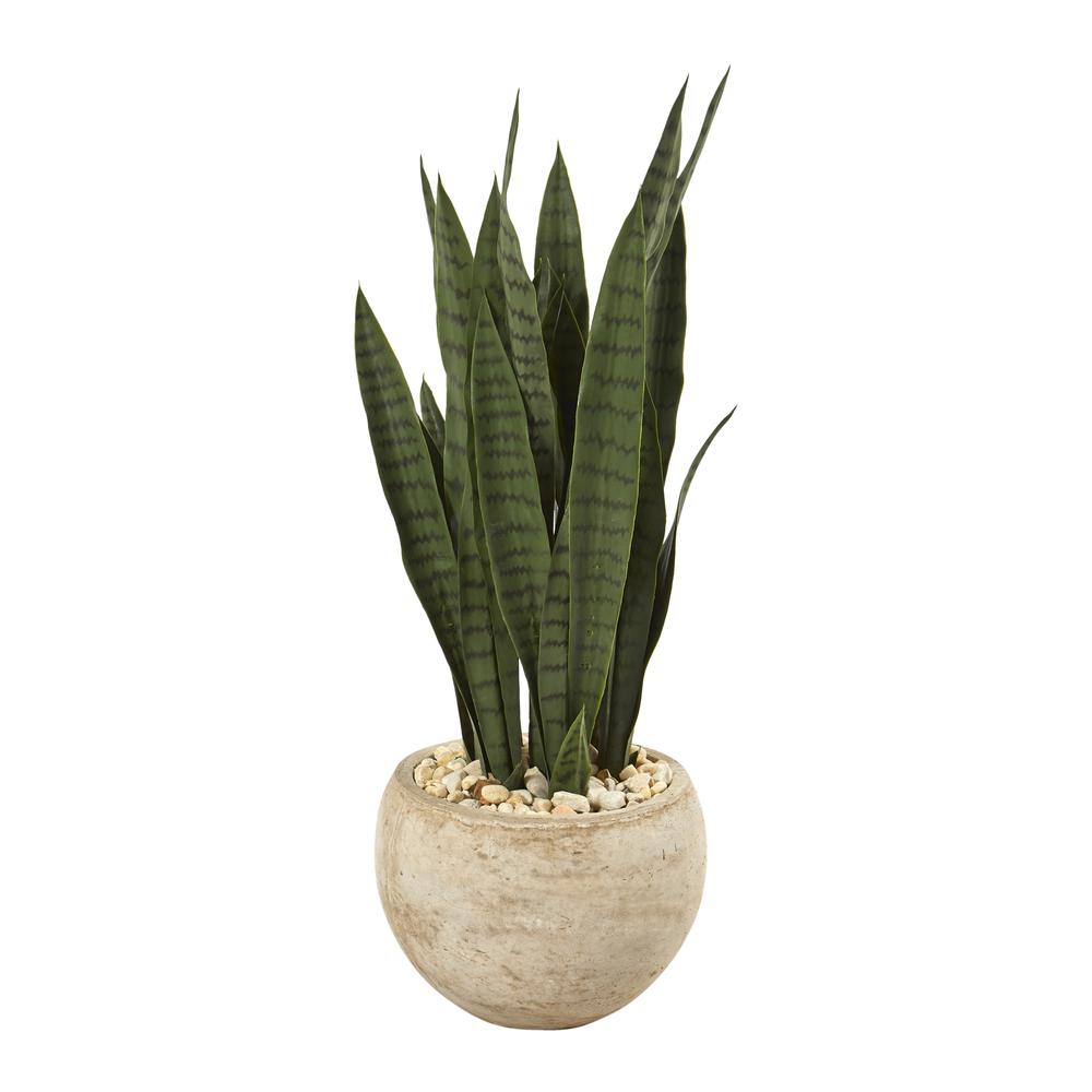 32in. Sansevieria Artificial Plant in Sand Colored Planter. Picture 1