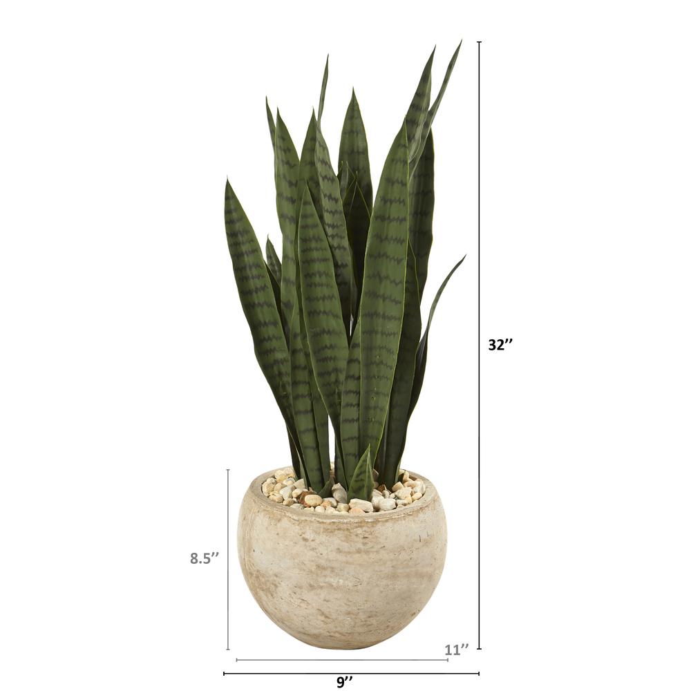 32in. Sansevieria Artificial Plant in Sand Colored Planter. Picture 2