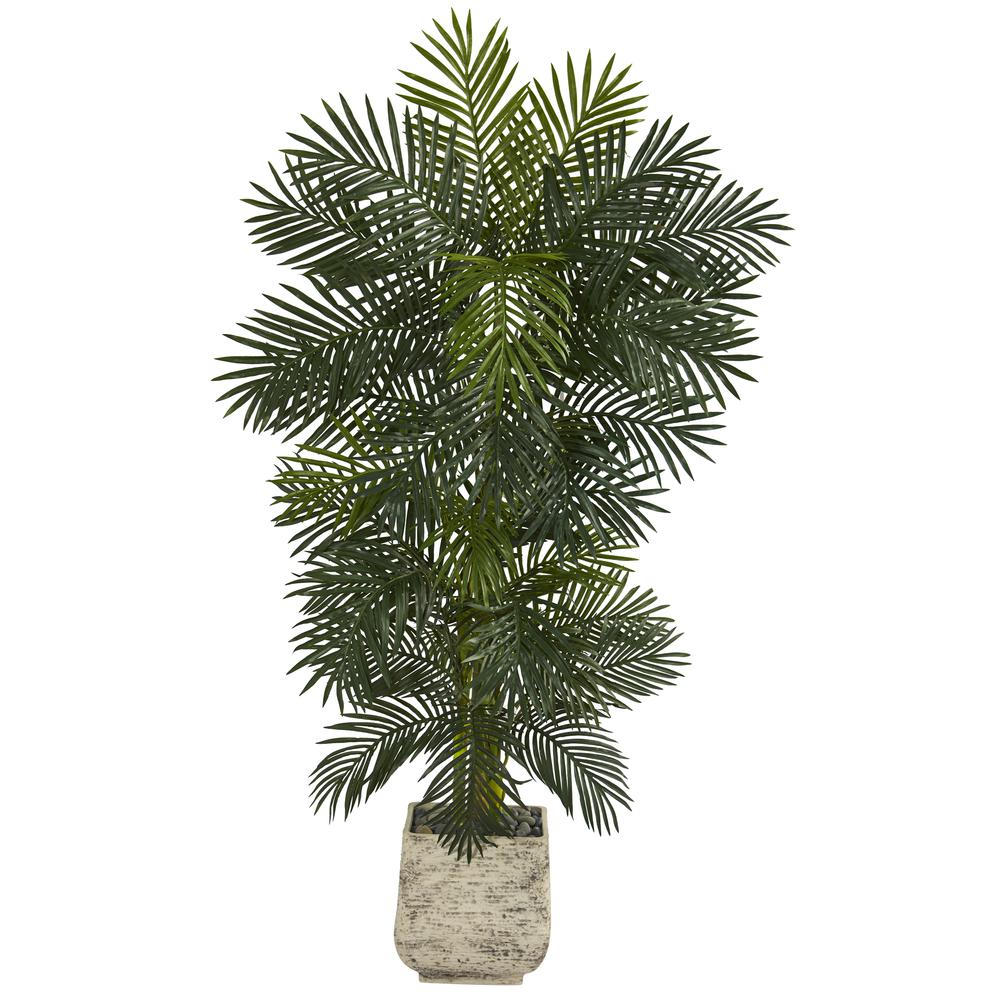 6.5ft. Golden Cane Artificial Palm Tree in White Planter. Picture 1