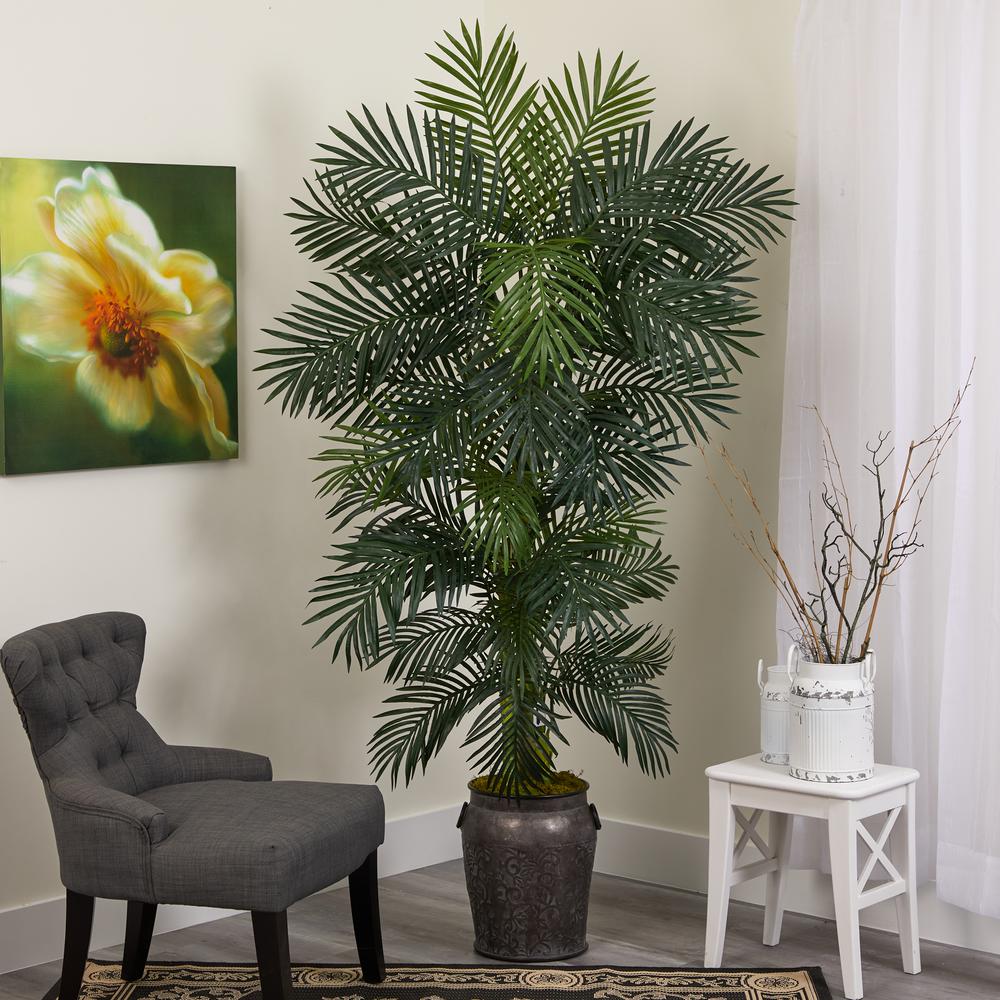 6.5ft. Golden Cane Artificial Palm Tree in Metal Planter. Picture 3