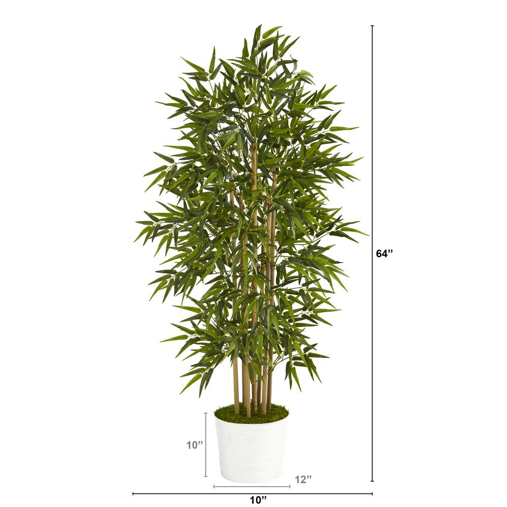 64in. Bamboo Artificial Tree in White Tin Planter. Picture 2