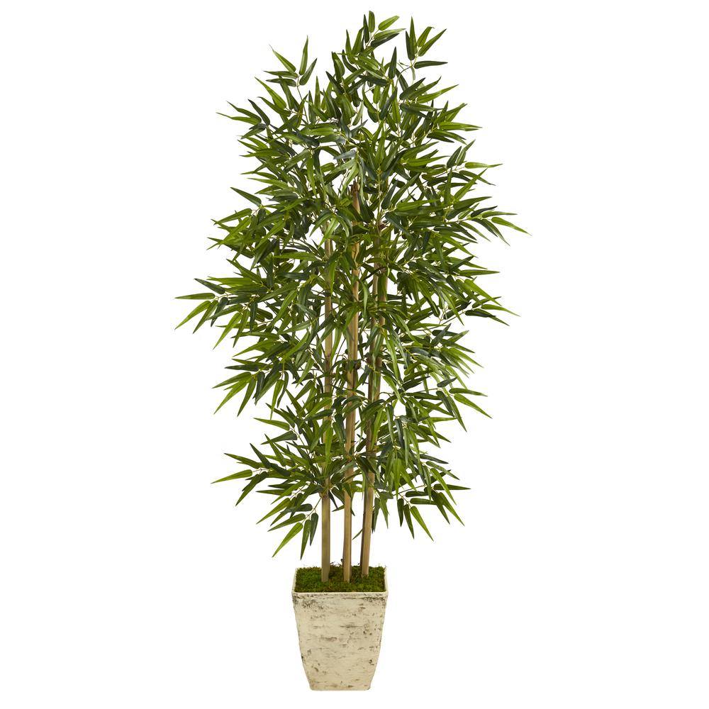 65in. Bamboo Artificial Tree in Country White Planter. Picture 1