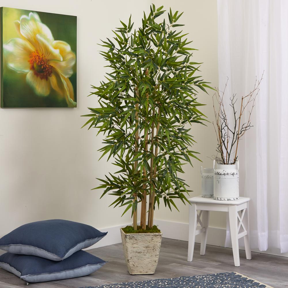 65in. Bamboo Artificial Tree in Country White Planter. Picture 2