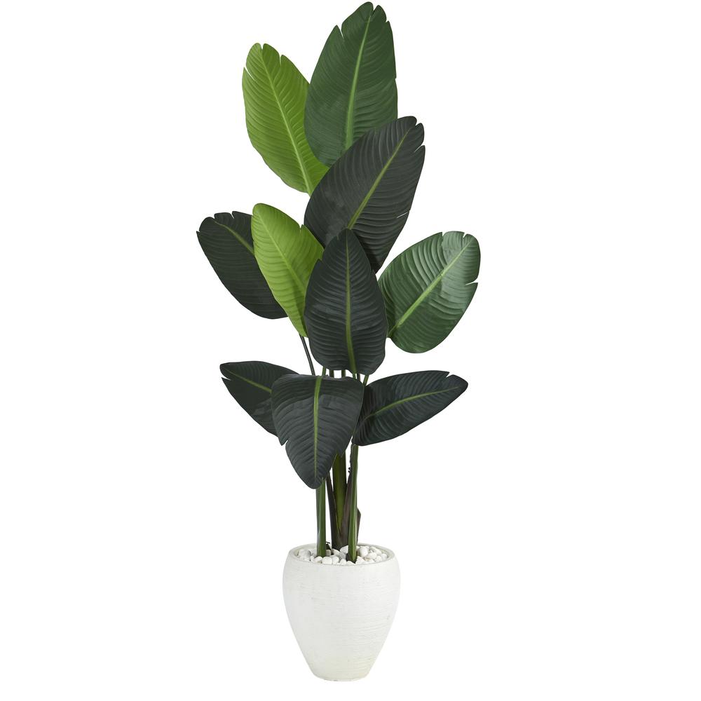 63in. Travelers Palm Artificial tree in White Planter. Picture 1