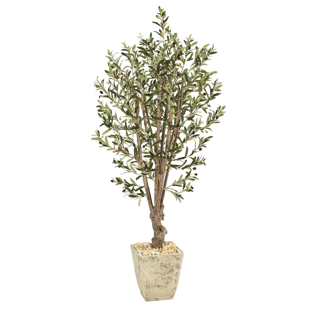 5ft. Olive Artificial Tree in Country White Planter. Picture 1