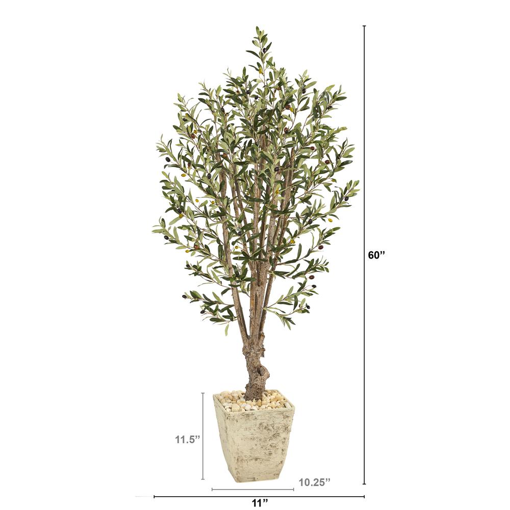 5ft. Olive Artificial Tree in Country White Planter. Picture 2