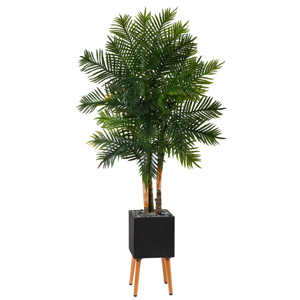 70in. Areca Palm Artificial Tree in Black Planter with Stand. Picture 1