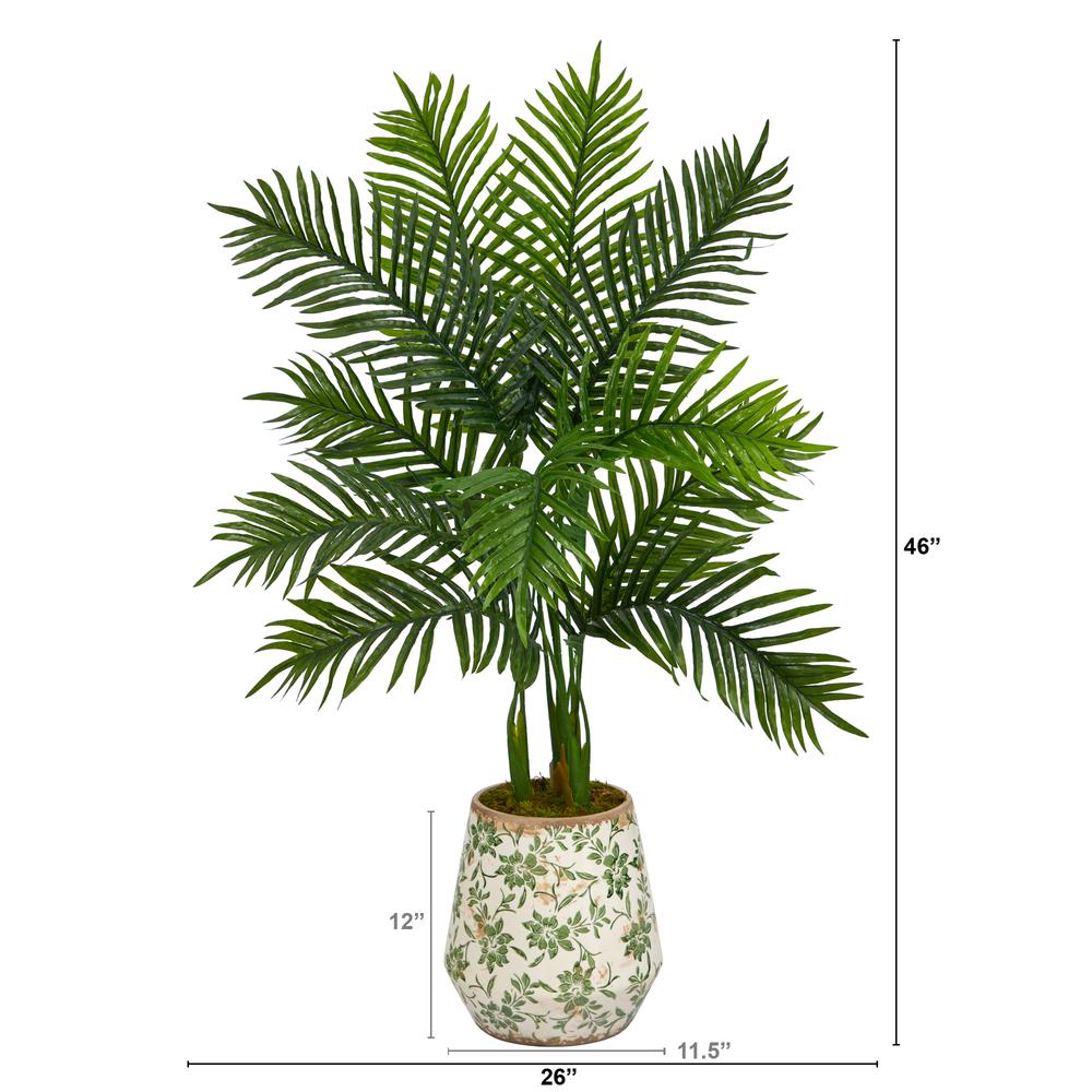 46in. Areca Palm Artificial Tree in Floral Print Planter (Real Touch). Picture 2