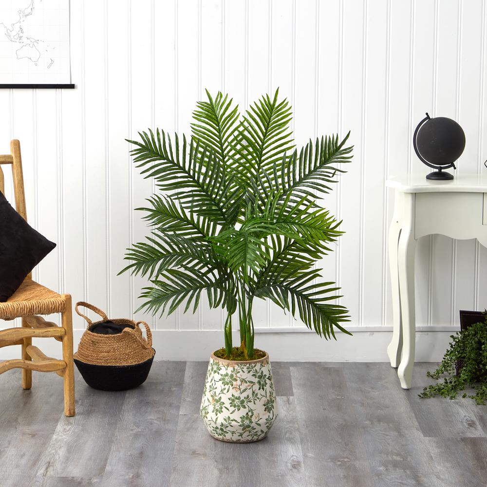 46in. Areca Palm Artificial Tree in Floral Print Planter (Real Touch). Picture 3
