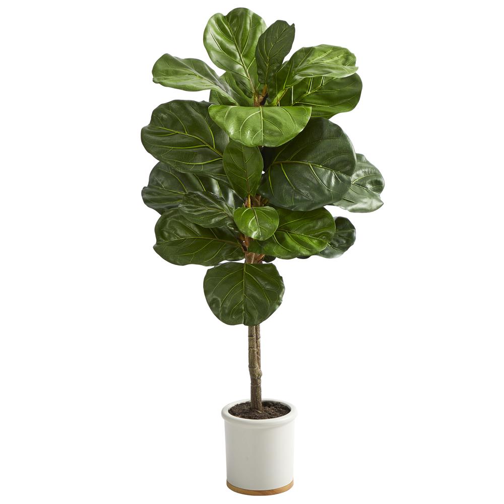 3.5ft. Fiddle Leaf Artificial Tree in White Ceramic Planter. Picture 1