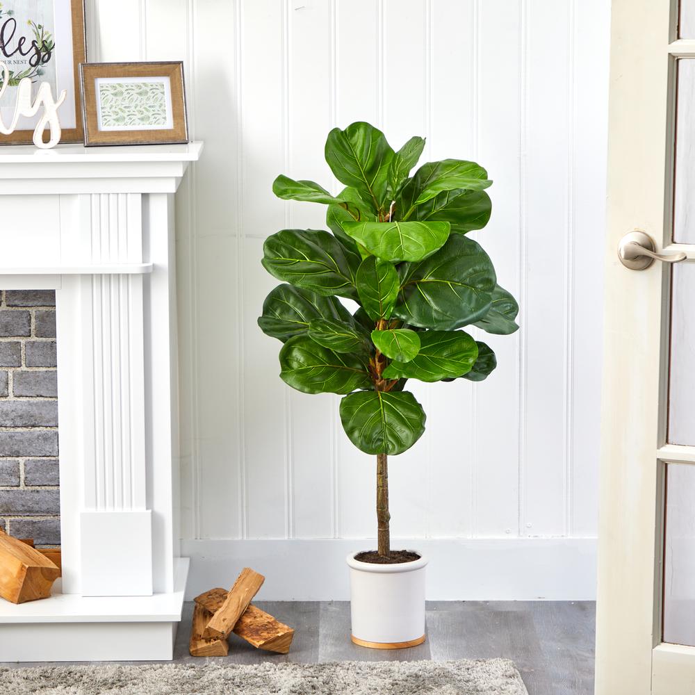 3.5ft. Fiddle Leaf Artificial Tree in White Ceramic Planter. Picture 3