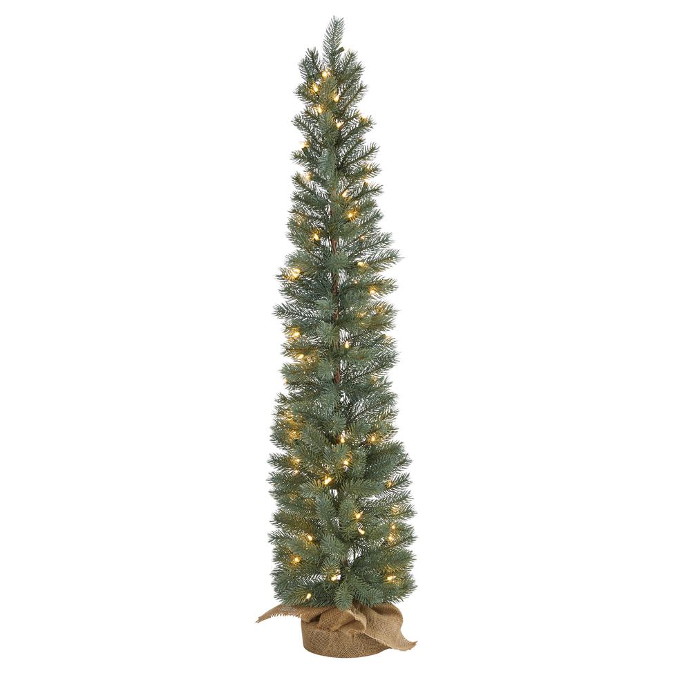 4ft. Green Pine Artificial Christmas Tree with 70 Warm White Lights Set in a Burlap Base. Picture 2