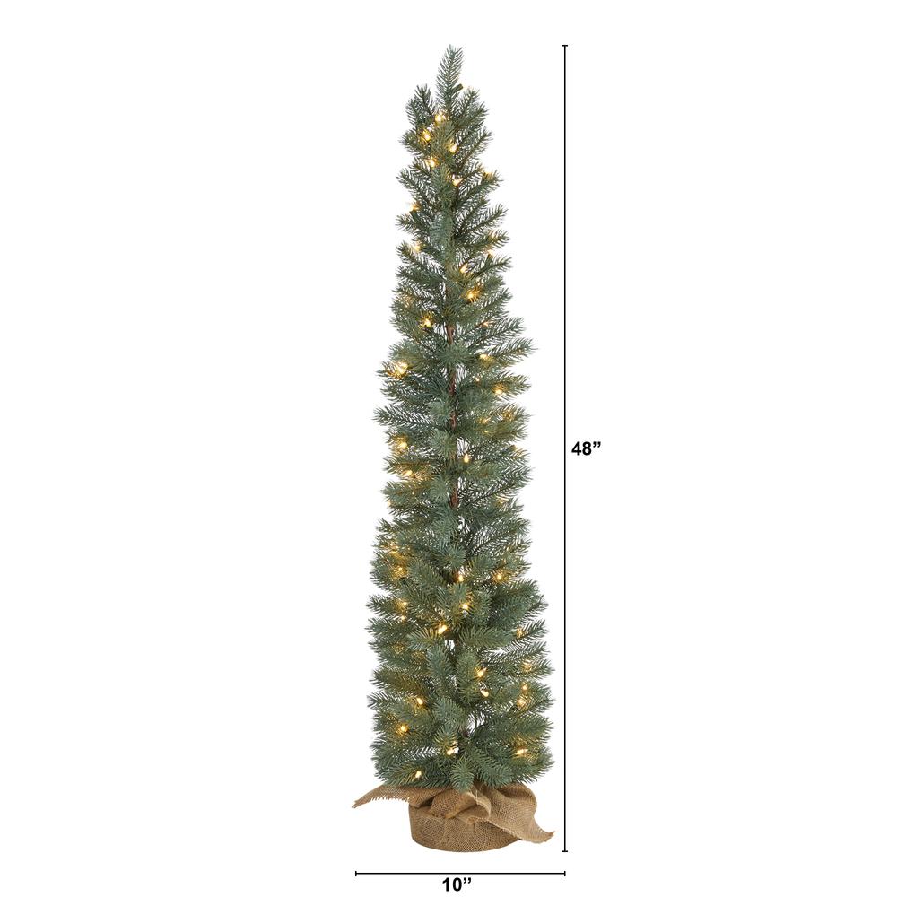 4ft. Green Pine Artificial Christmas Tree with 70 Warm White Lights Set in a Burlap Base. Picture 1